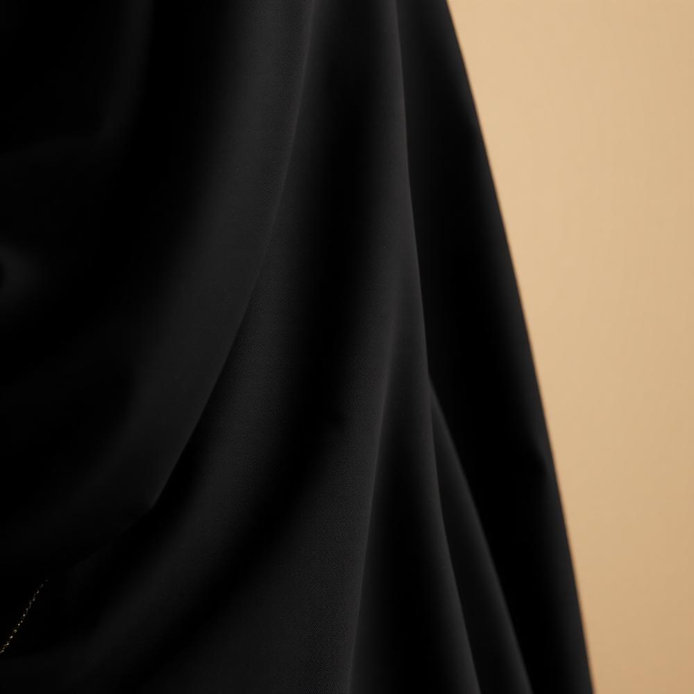 Close detail of black abaya fabric with gold trim